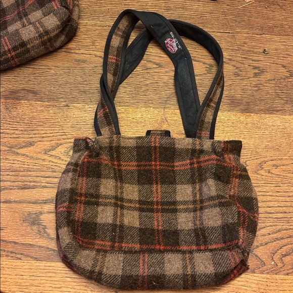 Johnson woolen mills purse made in Vermont brown orange wool plaid medium NEW - Picture 3 of 16